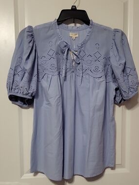 Linda Anderson Women's XL, Blue, Puff Sleeve, Blouse. NWT.